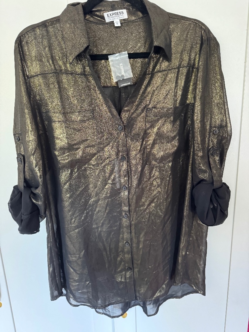 NWT Express Limited Edition Portofino Shirt XL Black Gold Metallic